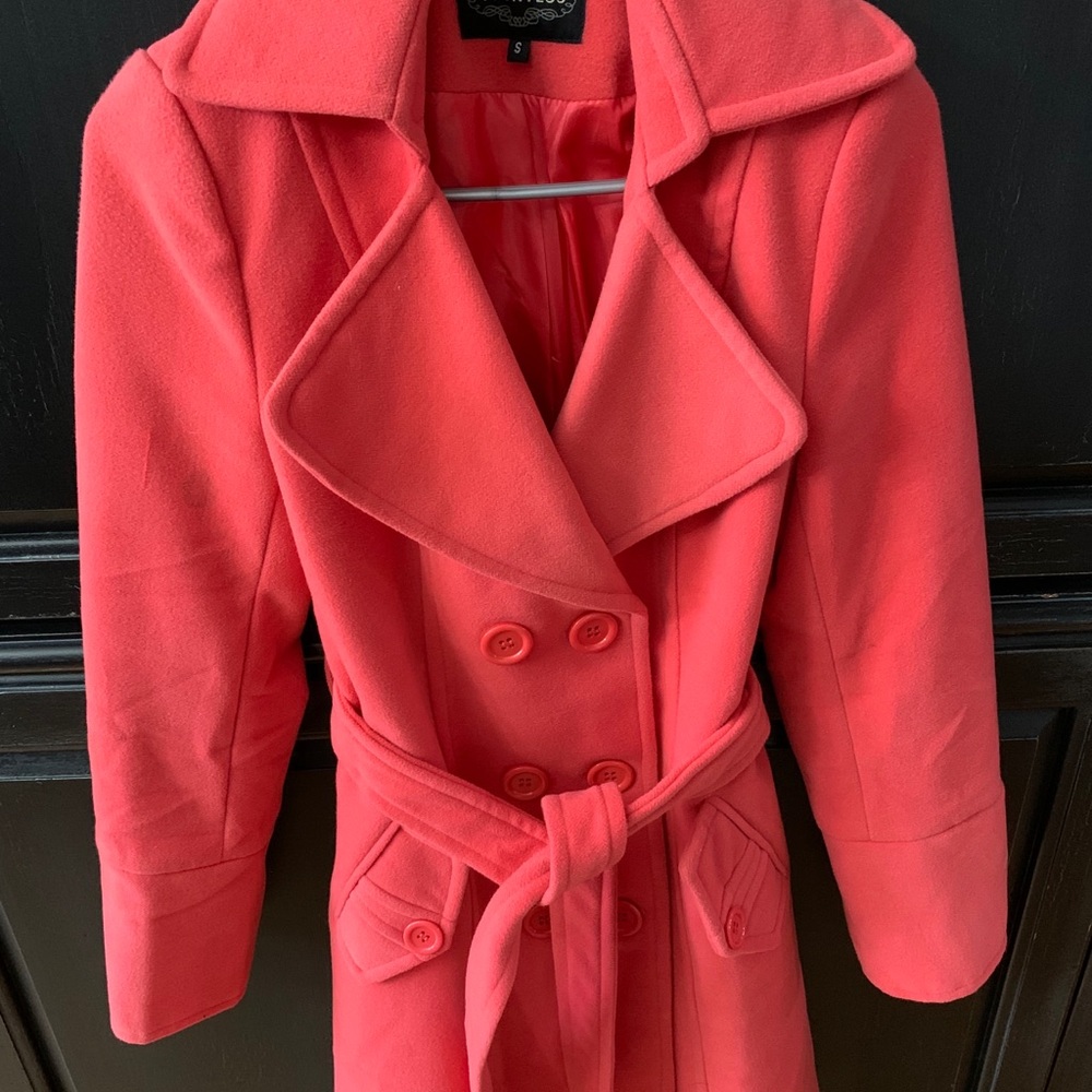 Coral colored Double Breasted Peacoat.